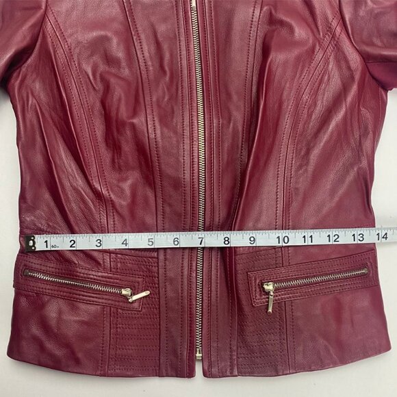 WHBM Burgundy Leather Moto Jacket Size XXS NWT - Picture 7 of 8